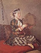 Jean-Etienne Liotard Girl in Turkish Costume with Tambourine oil painting artist